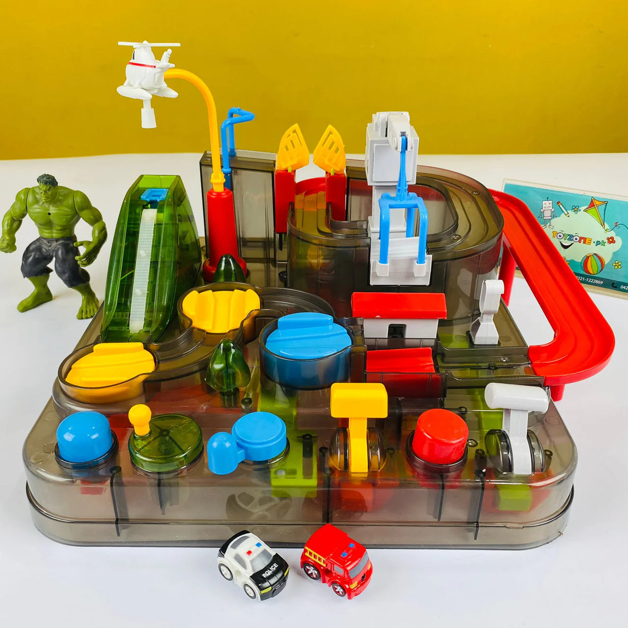 Children's Car Track Car Adventure With Helicopter
