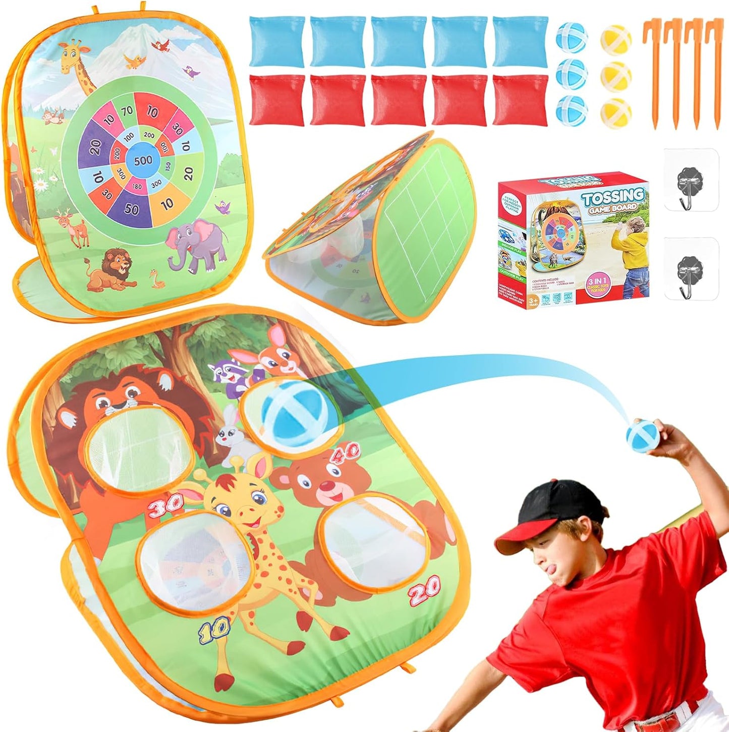 3 in 1 Collapsible Portable Bean Bag Toss Game Toy & Catching Game Set