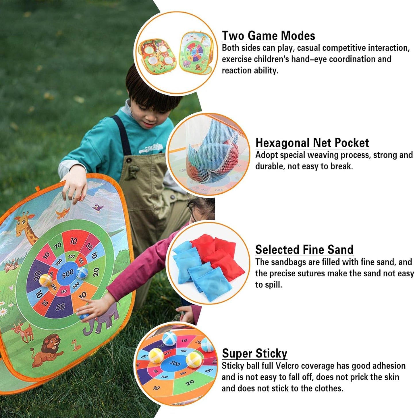 3 in 1 Collapsible Portable Bean Bag Toss Game Toy & Catching Game Set
