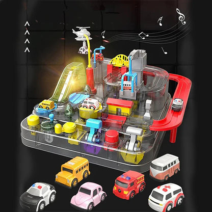 Children's Car Track Car Adventure With Helicopter