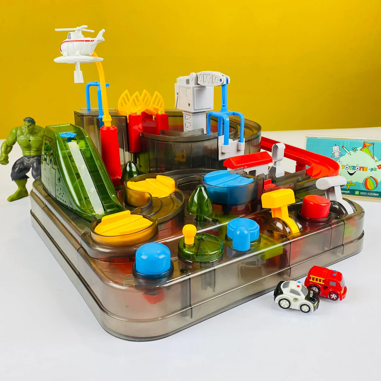 Children's Car Track Car Adventure With Helicopter