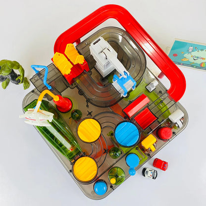 Children's Car Track Car Adventure With Helicopter