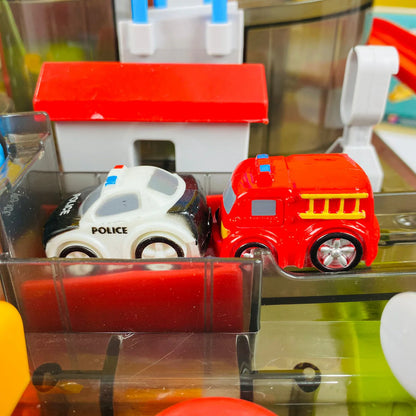 Children's Car Track Car Adventure With Helicopter