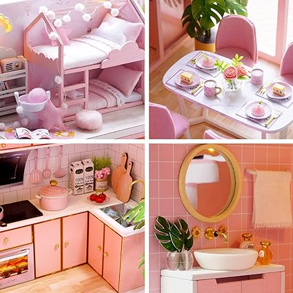 DIY Miniature Dolls House Kit with Furniture, Music Box, and Dust Cover