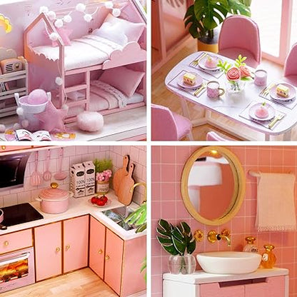 DIY Miniature Dolls House Kit with Furniture, Music Box, and Dust Cover